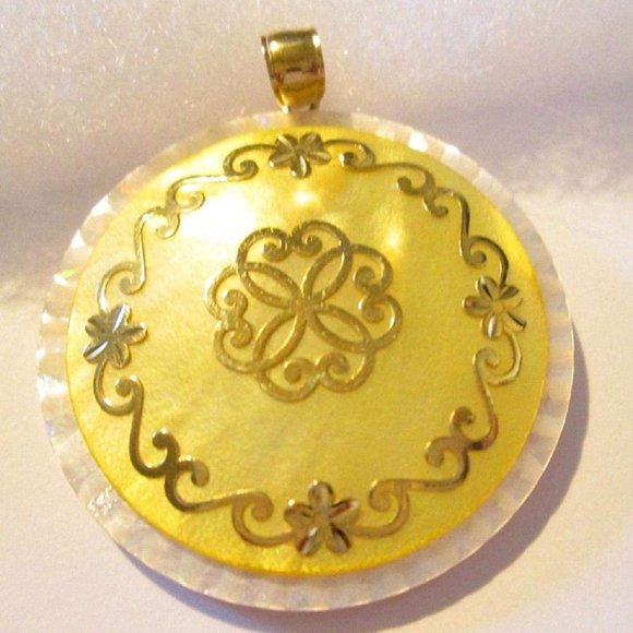 14k Yellow Gold Medallion Bujukan Necklace. SKU: PT6617Y4JWM  New 14K Gold QVC Yellow Mother of Pearl Pendant